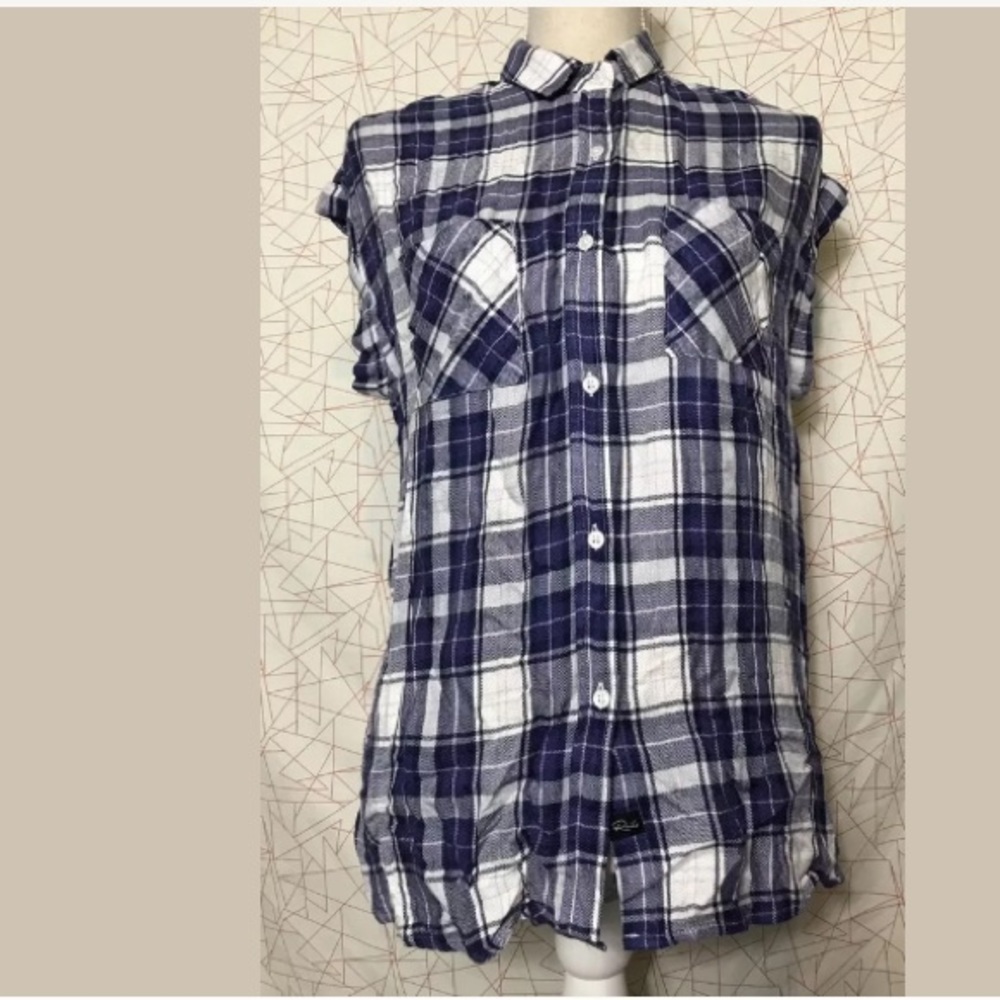 NWT Rails Britt Cap Sleeve Navy White Plaid Shirt